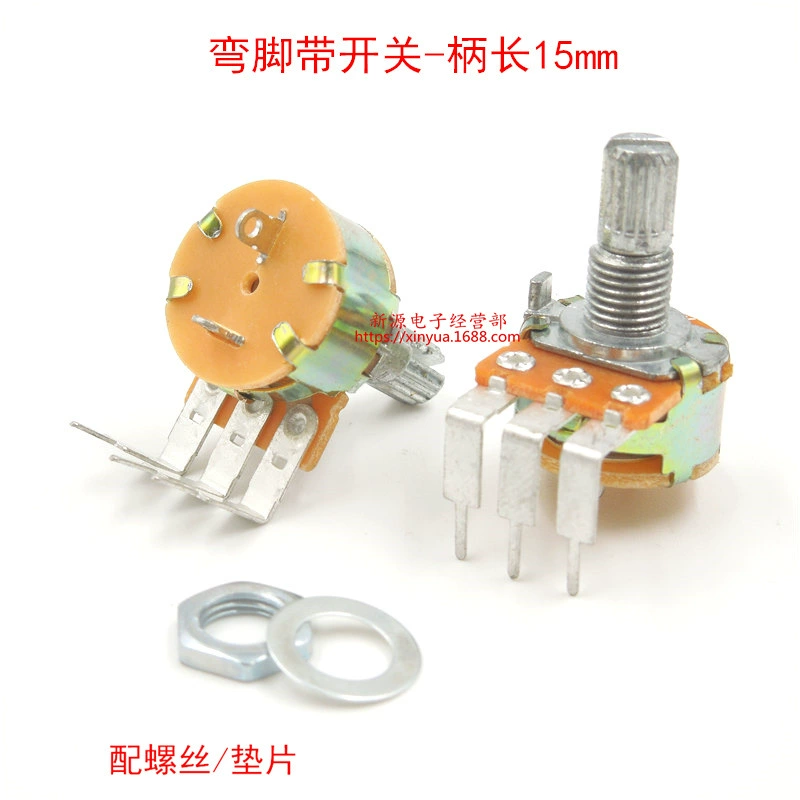 Одношарнирный потенциометр WH148 Потенциометр 500K с тонкой ножкой переключателя B500K изогнутая ножная ручка, длина 15 мм