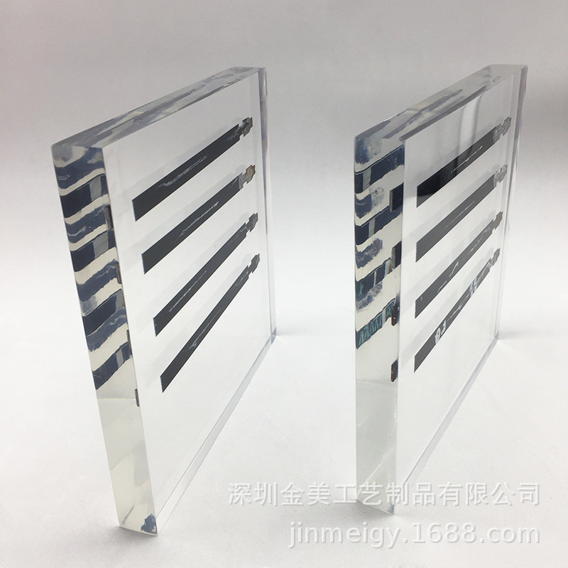 亚克力内嵌工艺摆件无缝热压透明水晶胶内埋金属元素标本工艺品