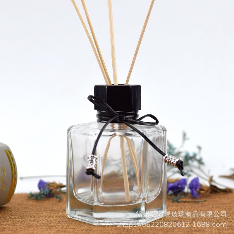 现货批发六棱形香薰瓶100ml玻璃瓶自挥发室内藤条芦苇香薰液瓶