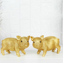 现货 小金猪储蓄罐可爱创意树脂硬币存钱罐招财家居摆件 可存可取