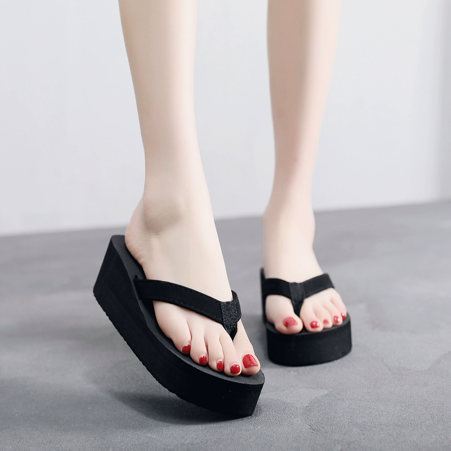 Женские нескользящие тканевые шлепанцы с цветочным рисунком, босоножки на танкетке на толстой подошве, шлепанцы в Корейском стиле, лето 2019