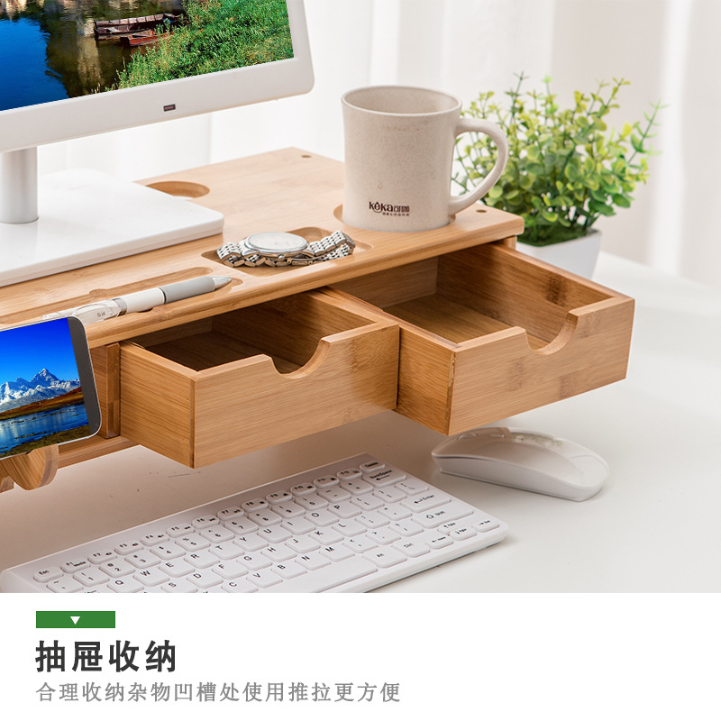 Directo de fábrica soporte del monitor de la computadora de escritorio de madera maciza simple organizador de almacenamiento de oficina de almacenamiento de escritorio