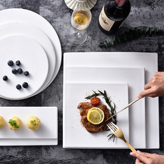 Wholesale square western food plate LOGO Nordic style creative white porcelain plate steak plate hotel presentation ceramic tableware