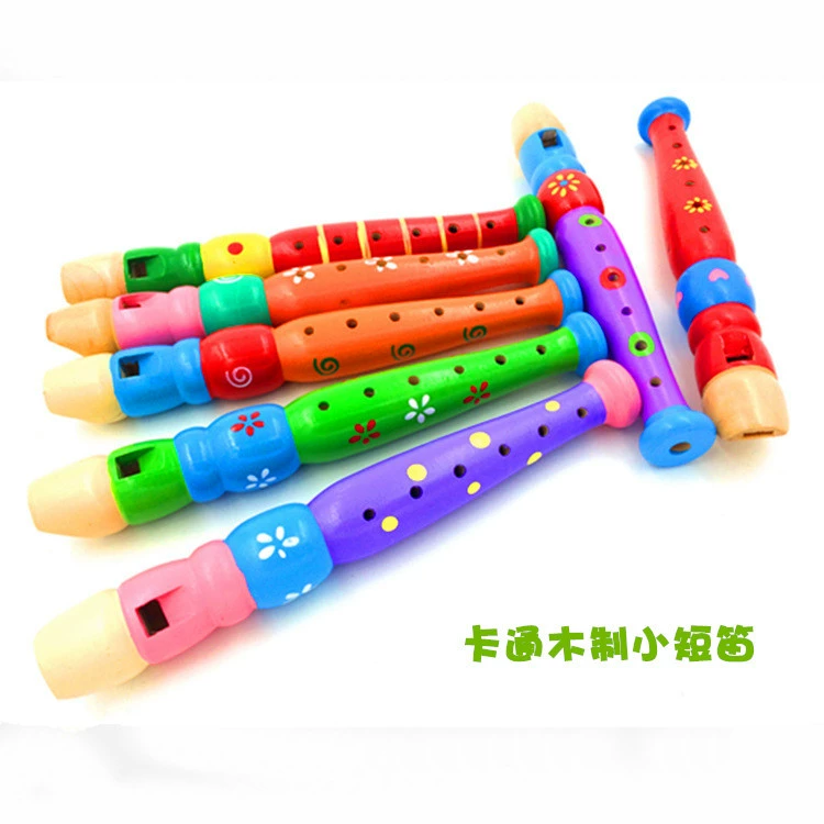 Wooden Cartoon Musical Instruments Set, Baby Music Toy — Colorful Handheld Flute (Wood)