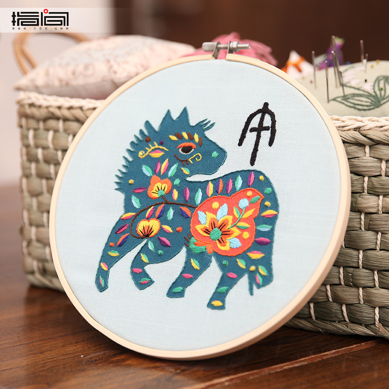 Bordado DIY material de mano bolsas de bordado Lu tela primaria bordado cinta tridimensional bordado zodiaco cerdos bordado bambú tensión colgar creativo