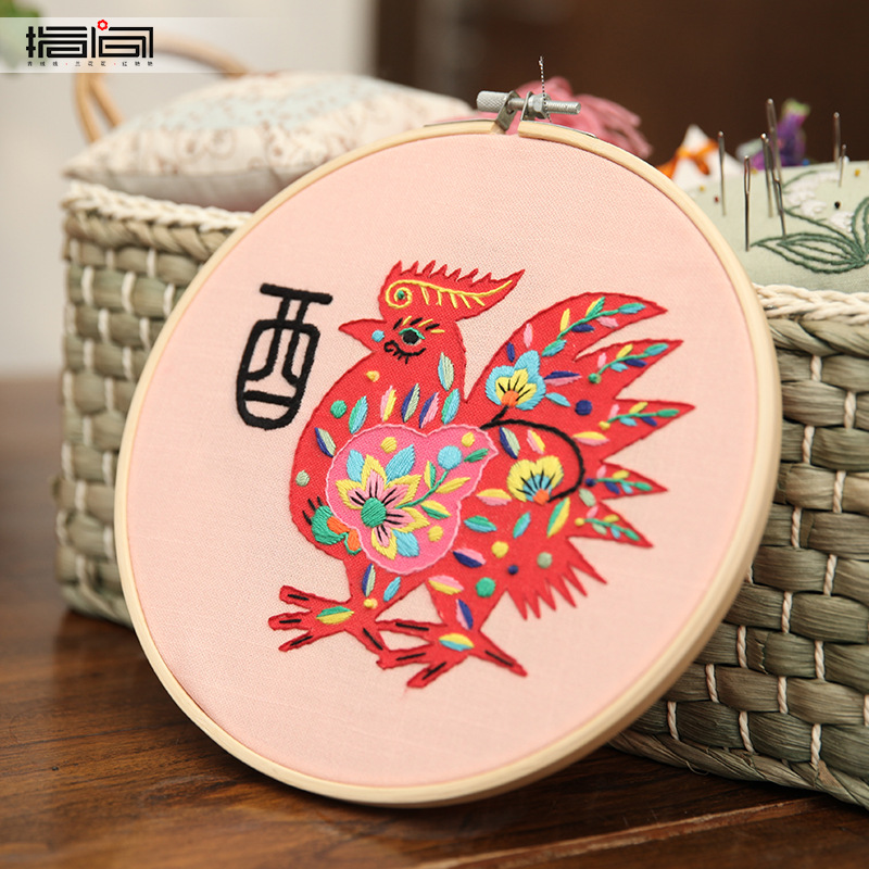 Bordado DIY material de mano bolsas de bordado Lu tela primaria bordado cinta tridimensional bordado zodiaco cerdos bordado bambú tensión colgar creativo