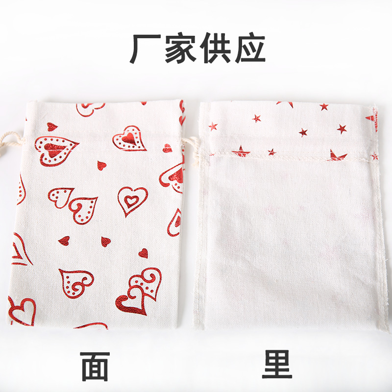 现货印花棉麻布礼品袋烫金花纹热转印包装礼品袋12.5*18cm
