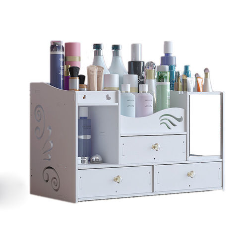 Household multi-layer jewelry box large-capacity cosmetic mirror storage box drawer-type desktop cosmetics storage box with mirror