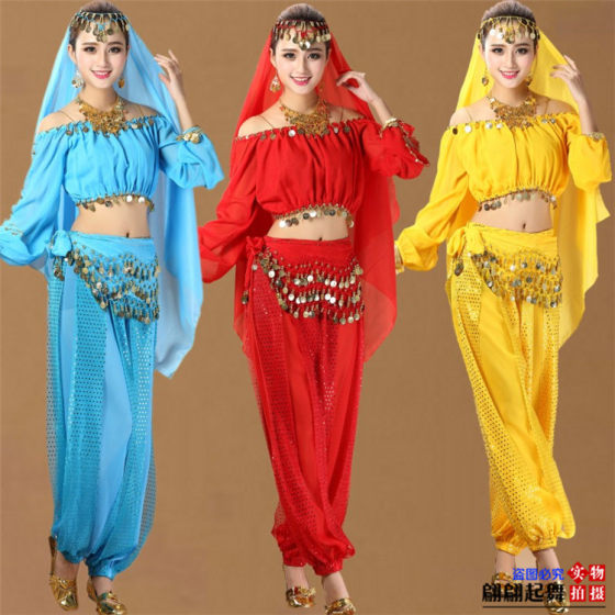 Belly Dance Costume New Adult Female Indian Dance Performance Costume Dance Practice Costume Long Sleeve Pants suit