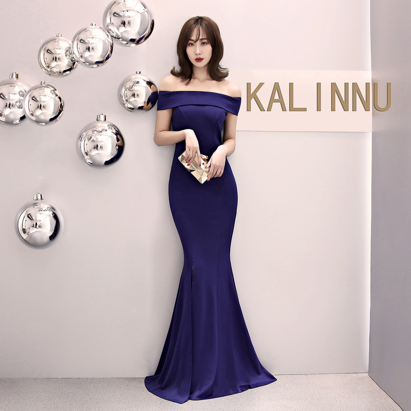 0716 # Wedding Dress for the Bride, Long Red Fishtail Dress, Elegant One-Shoulder Evening Dress