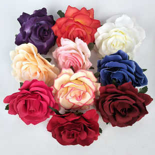 Artificial flower 10cm large rose head straw hat decoration wedding flower artificial flower scene layout high-end and realistic
