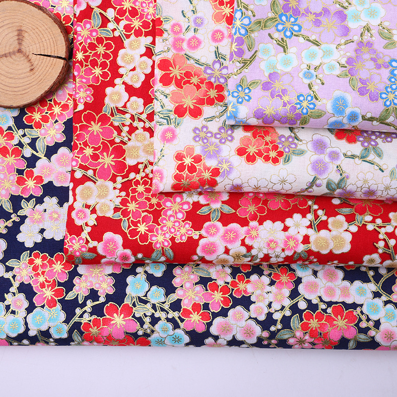 Direct selling pure cotton Japanese style and wind printed cloth Japanese traditional gilded wintersweet cloth Tang dress cheongsam fabric