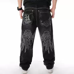 European and American Trendy Men's Hip Hop Jeans Hip Hop Clothing Washed Loose Skateboard Pants Plus Large Size