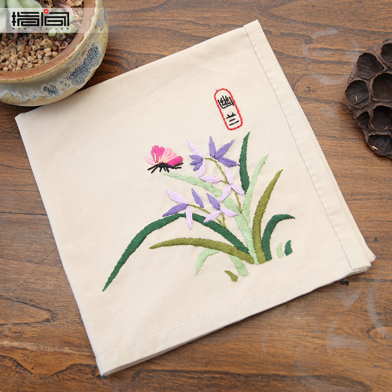 Bordado estilo antiguo no-su bordado solo doble capa pañuelo Bordado DIY pañuelo de algodón hombres y mujeres con bordado estiramiento Lu