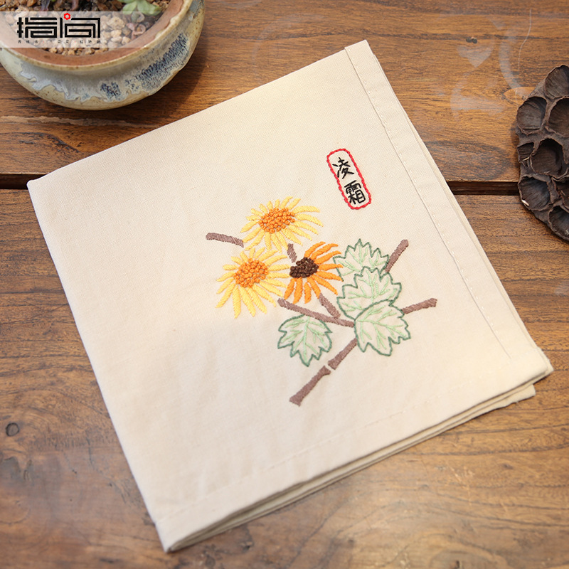 Bordado estilo antiguo no-su bordado solo doble capa pañuelo Bordado DIY pañuelo de algodón hombres y mujeres con bordado estiramiento Lu