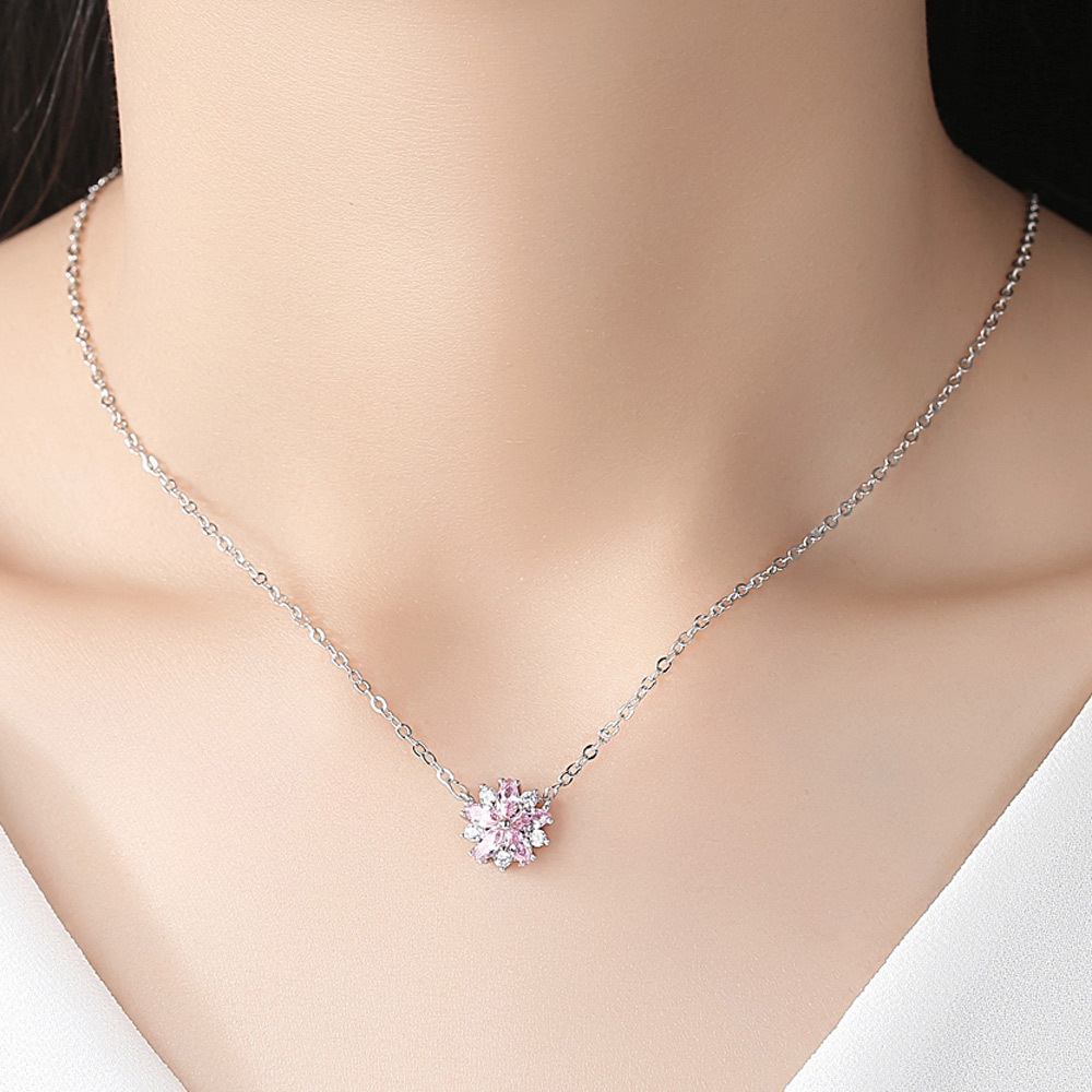 Collar romántico de flor de cerezo con flores rosas para mujer_voghion.com
