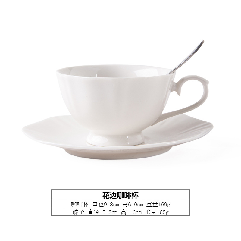 Cerámica blanca borde octogonal taza de café platillo conjunto de cuchara