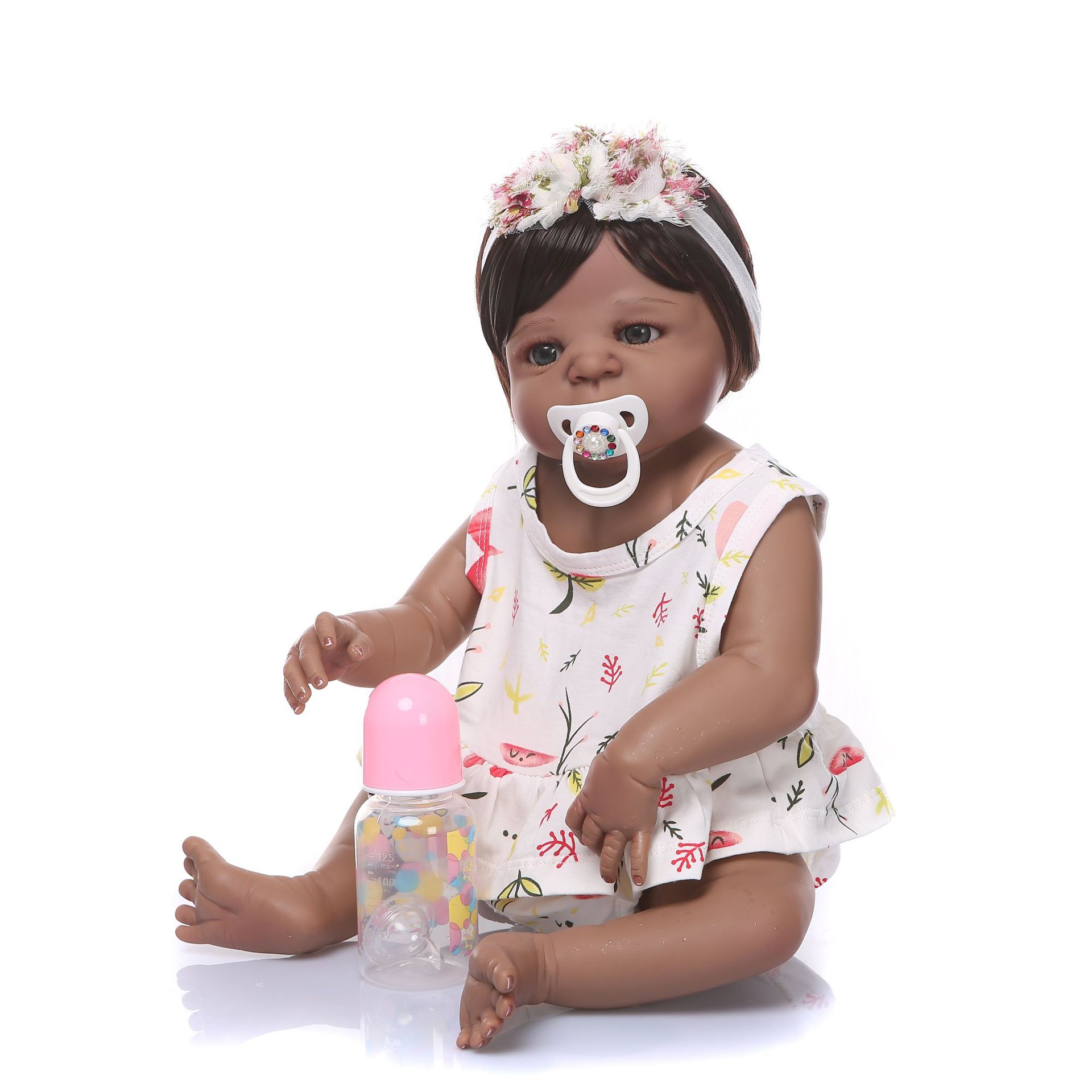 AliExpress Venta caliente completo pegamento simulación bebé muñeca negro color de piel muñeca