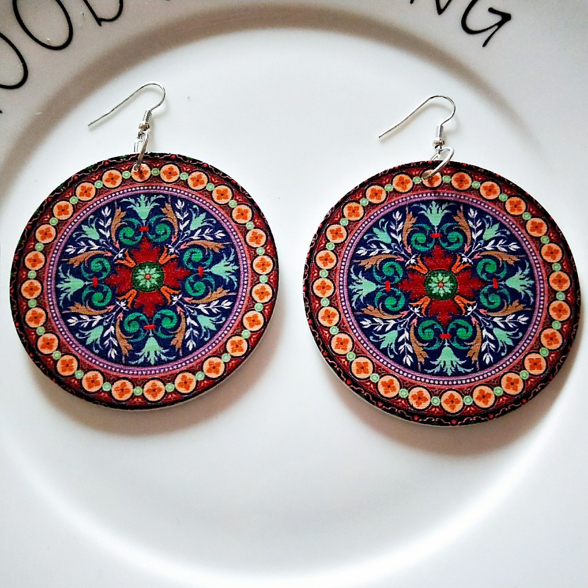 欧美夸张非洲人头图案几何圆形木质耳环 时尚木头耳饰耳坠耳饰品