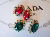 Retro red crystal, earrings, European style, with gem