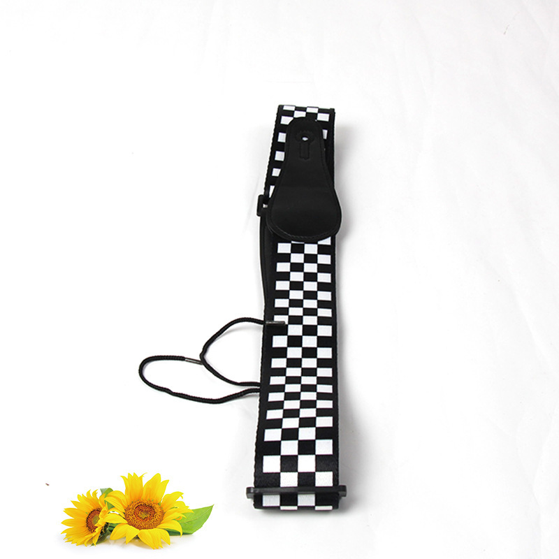 Avril Lavigne Style Black and White Checkered Guitar Strap for Acoustic Guitar and Electric Bass, Ultra-Low Price Wholesale Musical Instruments