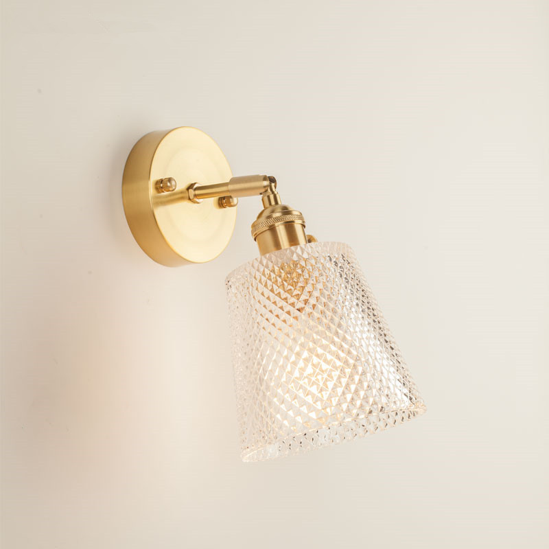 Estilo japonés nórdico latón cristal lámpara de pared creativa dormitorio guardarropa pared de fondo baño LED espejo lámpara frontal