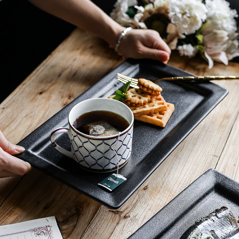 Black Ceramic Square Dinner Plate Western Steak Salad Plate Black Ceramic Square Dinner Plate Western Steak Salad Plate