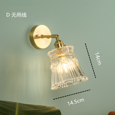 Estilo japonés nórdico latón cristal lámpara de pared creativa dormitorio guardarropa pared de fondo baño LED espejo lámpara frontal