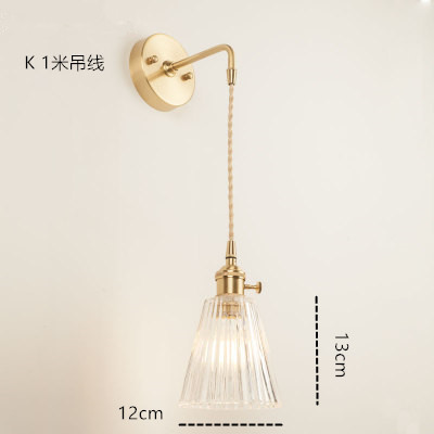 Estilo japonés nórdico latón cristal lámpara de pared creativa dormitorio guardarropa pared de fondo baño LED espejo lámpara frontal