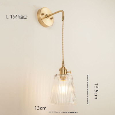 Estilo japonés nórdico latón cristal lámpara de pared creativa dormitorio guardarropa pared de fondo baño LED espejo lámpara frontal