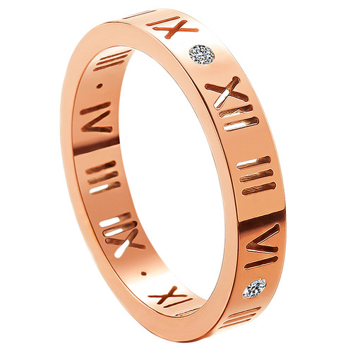 European and American 18k rose gold titanium steel Roman numeral ring Diamond hollow couple alphabet ring for men and women