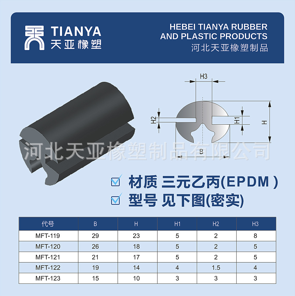 厂家EPDM三元乙丙密封条门窗条观察窗胶条三口胶条(MFT-121)