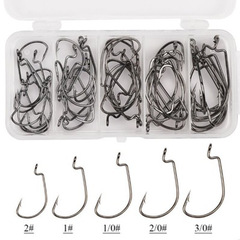 51-Piece Boxed Wide-Belly Crank Hooks: #2, #1, #1/0, #2/0, #3/0 – Soft Worm Hooks for Texas Rigs and Lure Fishing