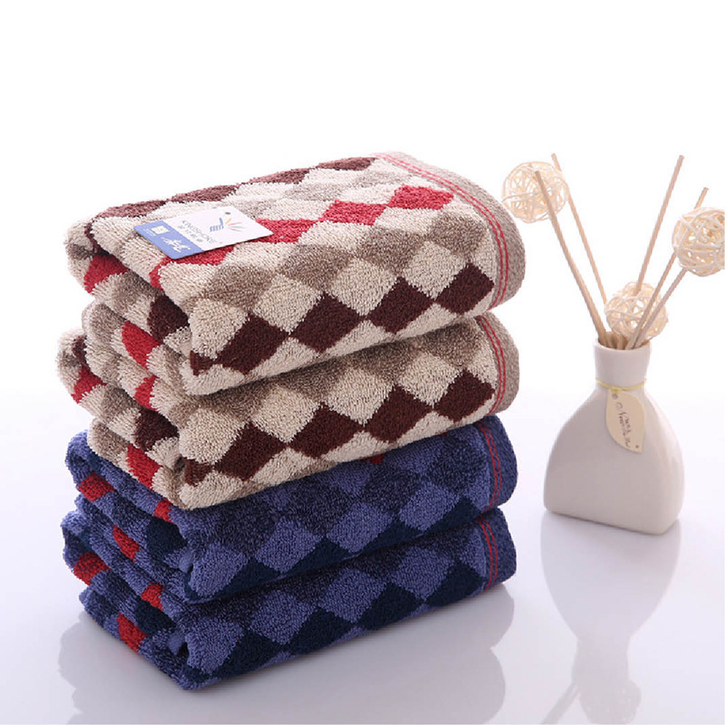 Gold Cotton Towel G1745 Simple Soft Men's and Women's British Plaid Large Cotton Face Towel with Good Water Absorption