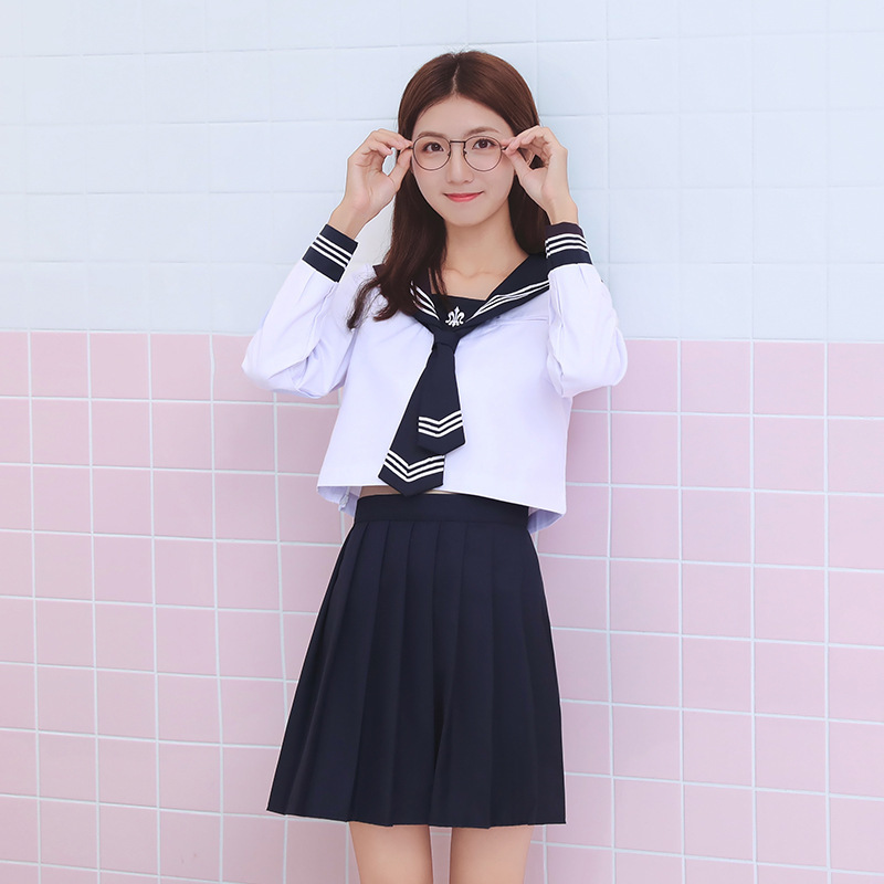 Japanese JK Uniform Skirt Thick Cyan Three Soft Girls Kansai Break Sailor Suit Student Suit Middle Suit Performance Suit
