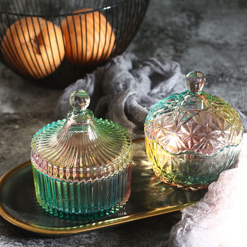Small Batch Wholesale Colorful Glass Candy Jar Candy Bowl Home Storage Jar with Lid Dry Fruit Jar Transparent Snack Jar