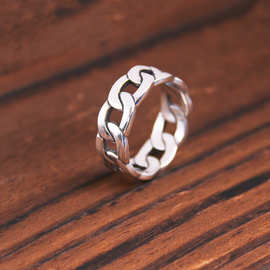 山本银 S925银韩版复古男女情侣对戒素圈戒指编织小众高级感轻奢