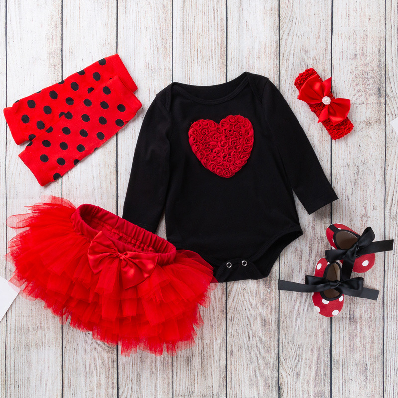 Factory direct 2023 Mother's Day baby children's suit love long sleeve Khayi festival princess skirt 5-piece set