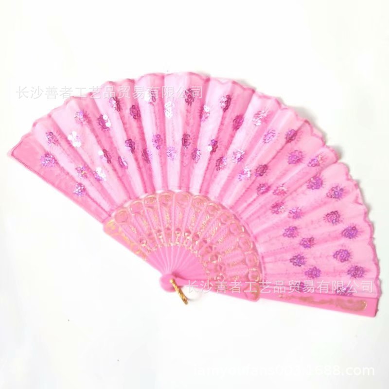 En stock AliExpress ventilador plegable de lentejuelas Amazon ventilador de lentejuelas bordado hecho a mano ventilador de lentejuelas Yongchun fan barra de color