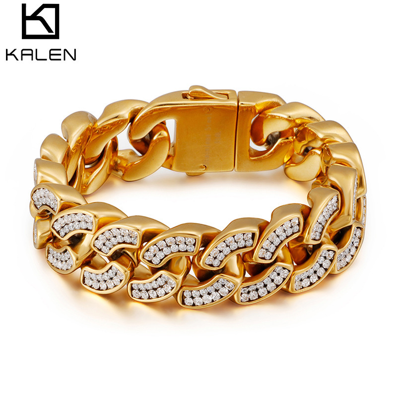 European and American Cuban chain domineering jewelry hiphop Hip Hop nightclub performance bar hipster hip hop full diamond bracelet European and American Cuban chain domineering jewelry hiphop Hip Hop nightclub performance bar hipster hip hop full diamond bracelet