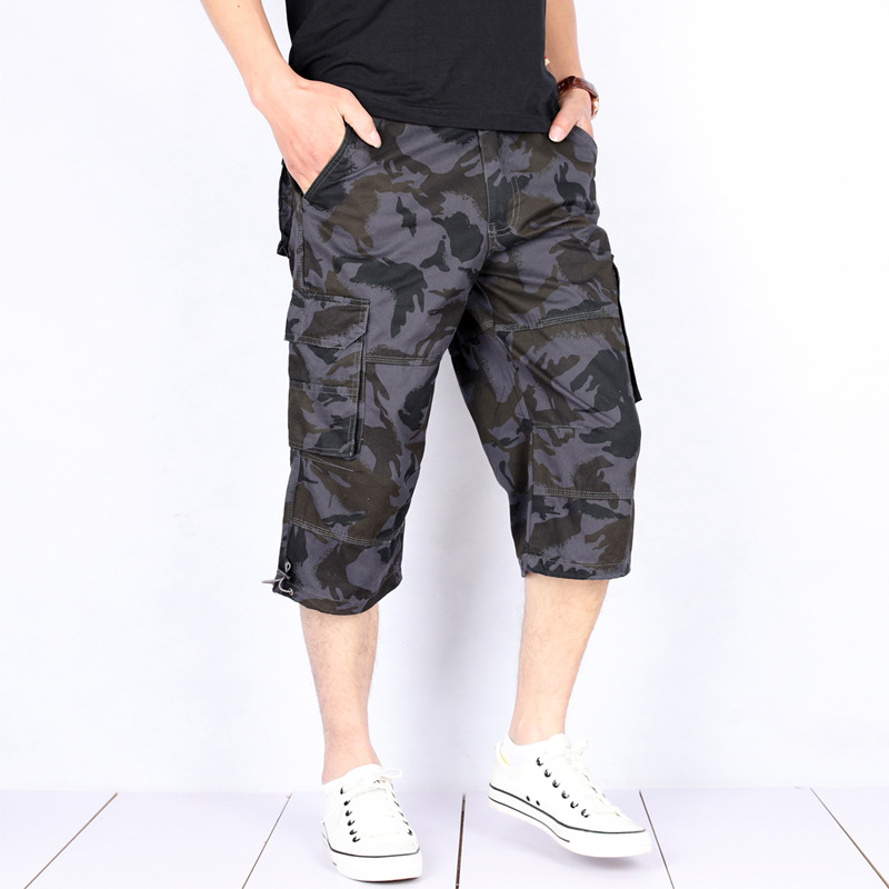 Summer Thin Camouflage Capri Pants Men's Multi-Pocket Workwear Shorts Men's Large Size Breeches Pure Cotton Pants Men's Pants