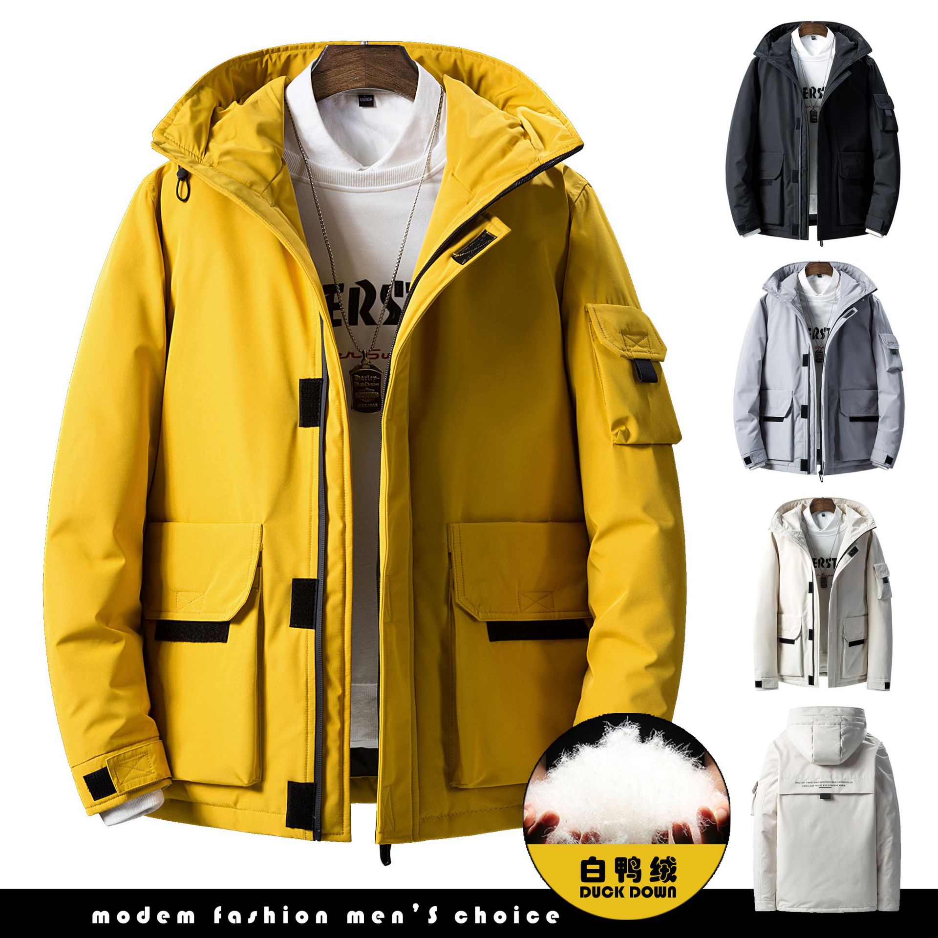 Enbu 80 down Jacket for Men, 2025 Winter New Short Style White Duck down Coat, Loose Trendy Foreign Trade Men's Clothing