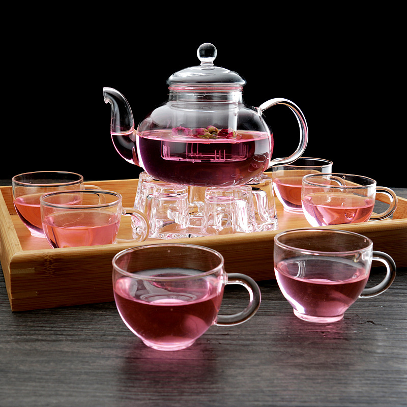 Juego de vidrio de flores y plantas juego de té tetera de flores con filtro juego de té de Kung Fu traje