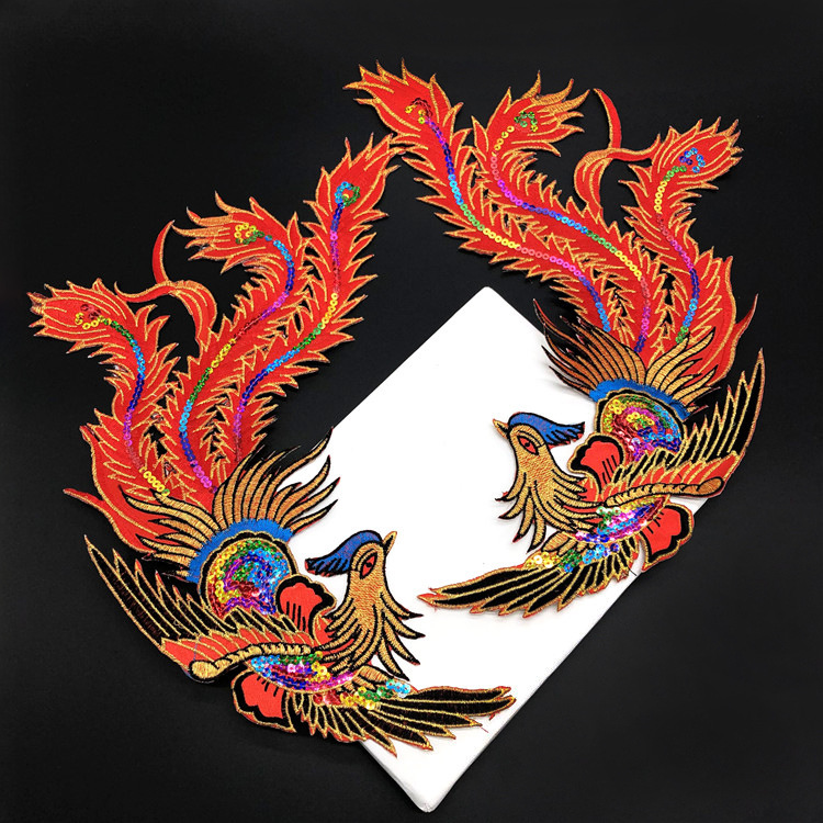 亮片凤凰刺绣布贴珠片绣婚纱礼服舞台装饰补丁贴花批发厂家印花
