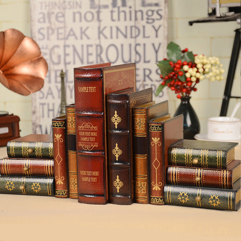 European-style Retro Fake Bookend Ornaments Study Bookshelf Decorations Wooden Book Simulation Bookshelf Storage Box