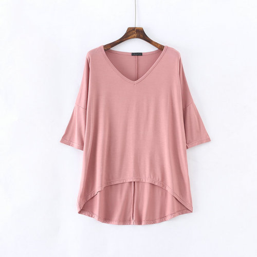Summer and Spring V-Neck Short Front Long Back Batsleeve Oversized Modal T-shirt Base Shirt for Plus Size