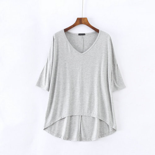 Summer and Spring V-Neck Short Front Long Back Batsleeve Oversized Modal T-shirt Base Shirt for Plus Size