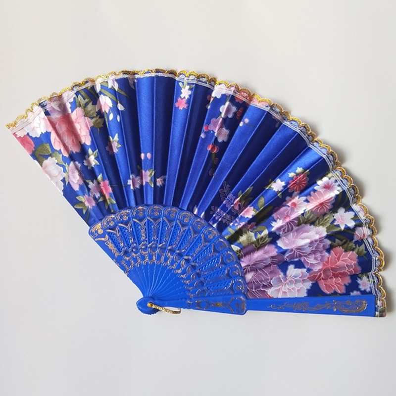 En stock ventilador plegable de encaje de mujer de hueso de plástico transfronterizo Rosa abanico de seda