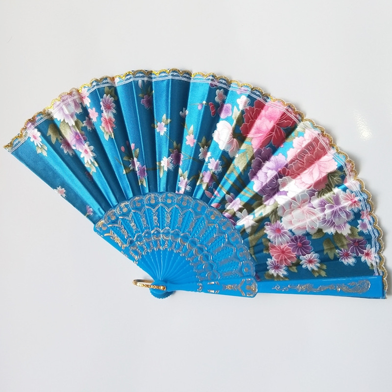 En stock ventilador plegable de encaje de mujer de hueso de plástico transfronterizo Rosa abanico de seda