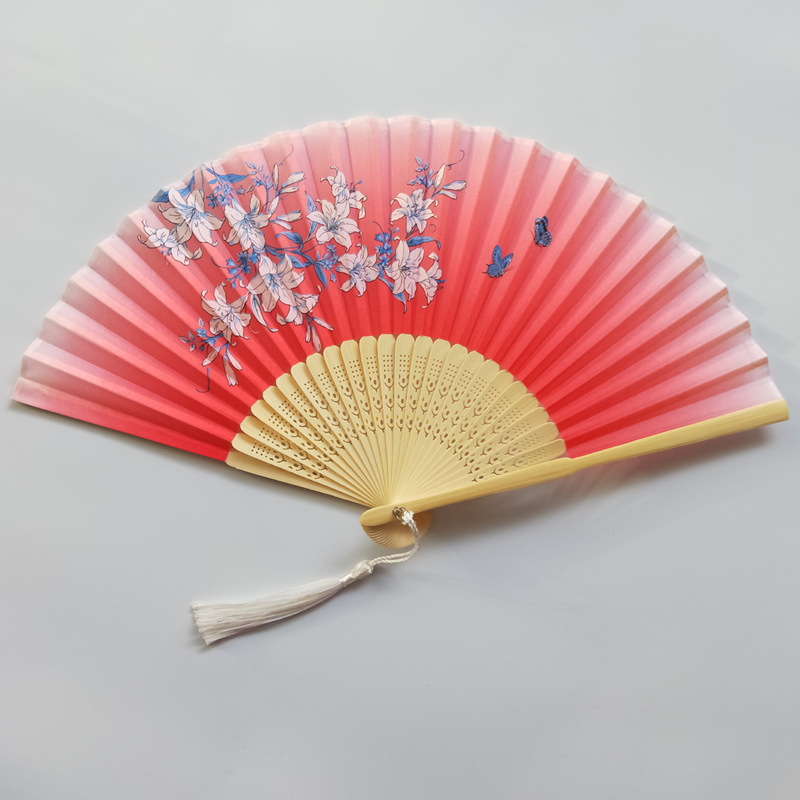 Ventilador de bambú al por mayor, elegante y compacto cheongsam accesorios de ropa Han, ventilador plegable, regalo, ventilador artesanal